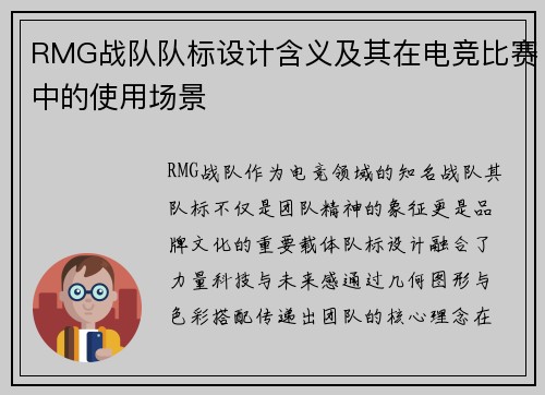 RMG战队队标设计含义及其在电竞比赛中的使用场景